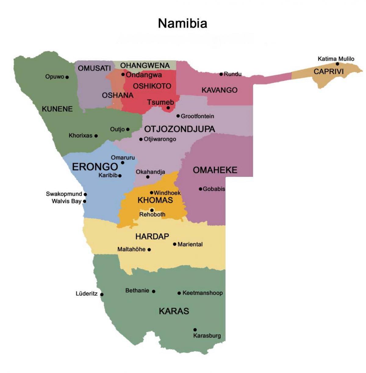Peta dari Namibia dengan daerah