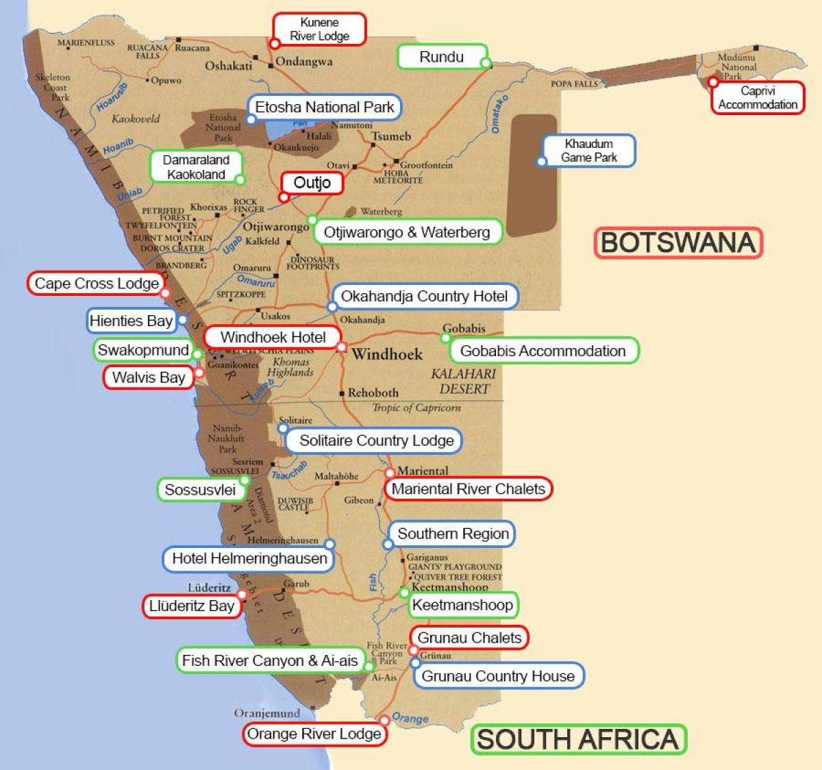 situs berkemah Namibia peta