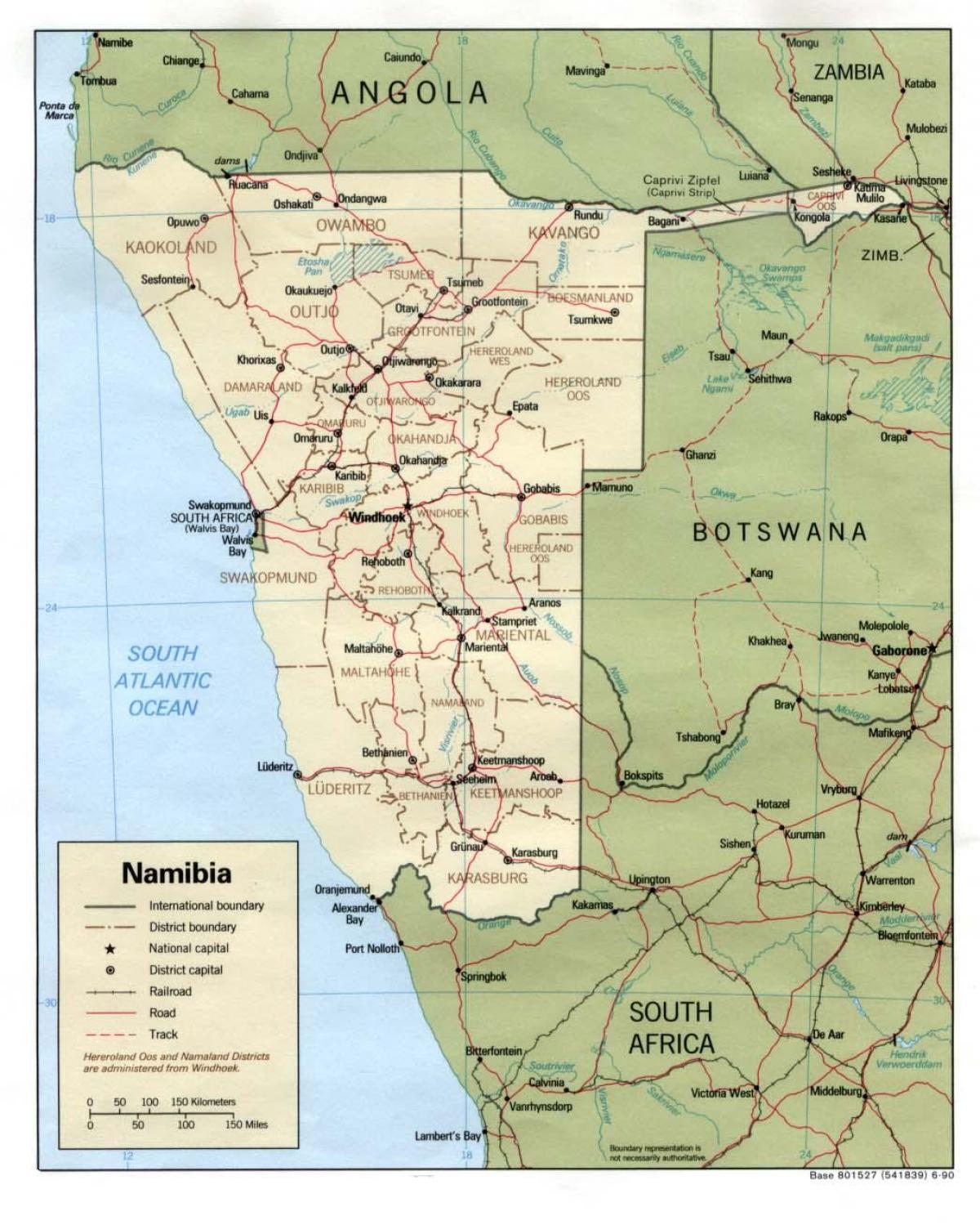 Namibia peta dengan semua kota